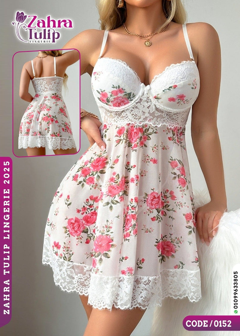 Floral Lace Babydoll Lingerie – Romantic Rose Print Nightwear