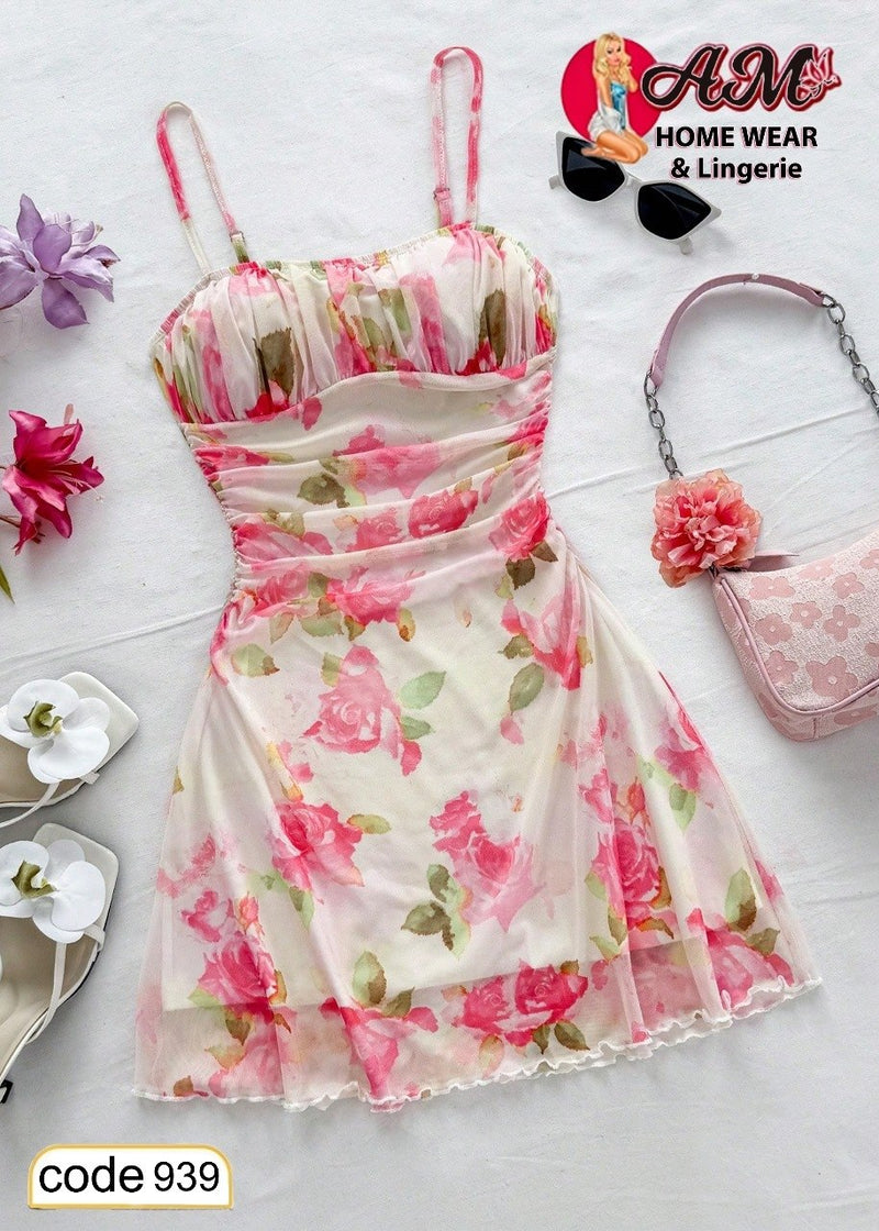 Floral Mini Dress – Elegant Summer Homewear & Lounge Dress
