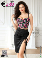 Floral Corset Top & Ruched Skirt Set – Elegant Women's Two-Piece Outfit