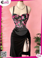 Floral Corset Top & Ruched Skirt Set – Elegant Women's Two-Piece Outfit