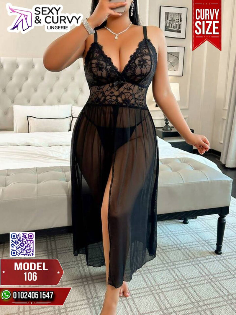 Plus Size Black Lace Maxi Nightdress – Elegant Women's Nightwear