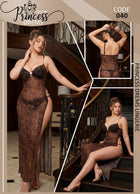 فستان لانجري ليوبارد طويل شفاف بفتحات جانبية – Free Size | كود 040