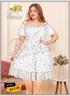 Model 01118 White Polka Dot Off Shoulder Dress | فستان أبيض منقط أوف شولدر