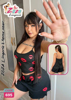 Black Kiss Print Short Pajama Set Code 695 | بيجامة شورت بوس أسود