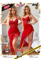 فستان لانجري أحمر طويل دانتيل بفتحة جانبية – Free Size | كود S168