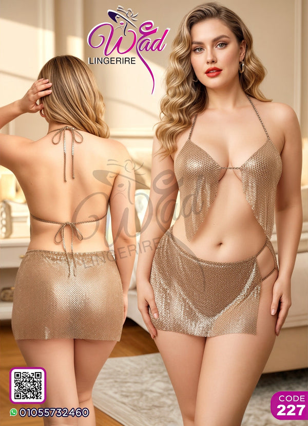 طقم لانجري ذهبي Free Size 50-80 kilo - Code 227