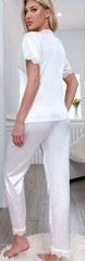Two-Piece Satin Pajama - With Lace Around The Neck, Sleeves, And The End Of The Pants - Divarouj