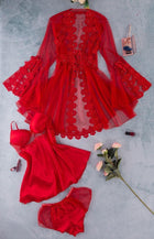 3-Piece Short Satin Lingerie Set | طقم لانجيري قصير 3 قطع كود 55