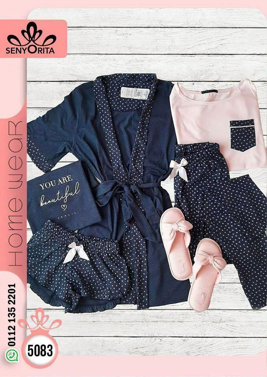Printed Elegant Half Sleeves Pajama Set - Blue&pink- 4 Psc - Divarouj